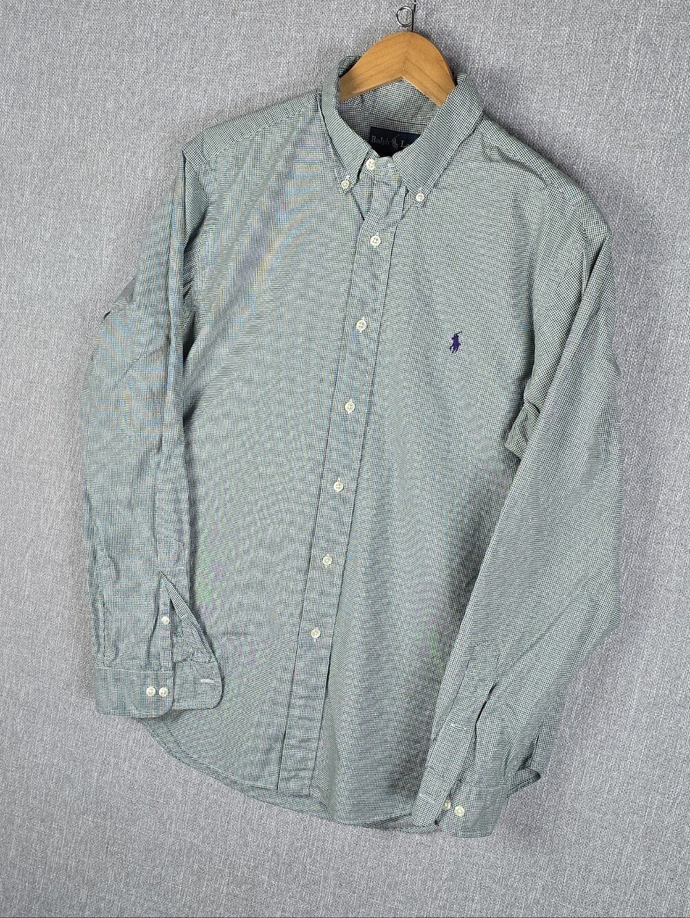 Vtg Ralph Lauren Green Gingham Pattern Button Down Shirt Sz 16-34/35